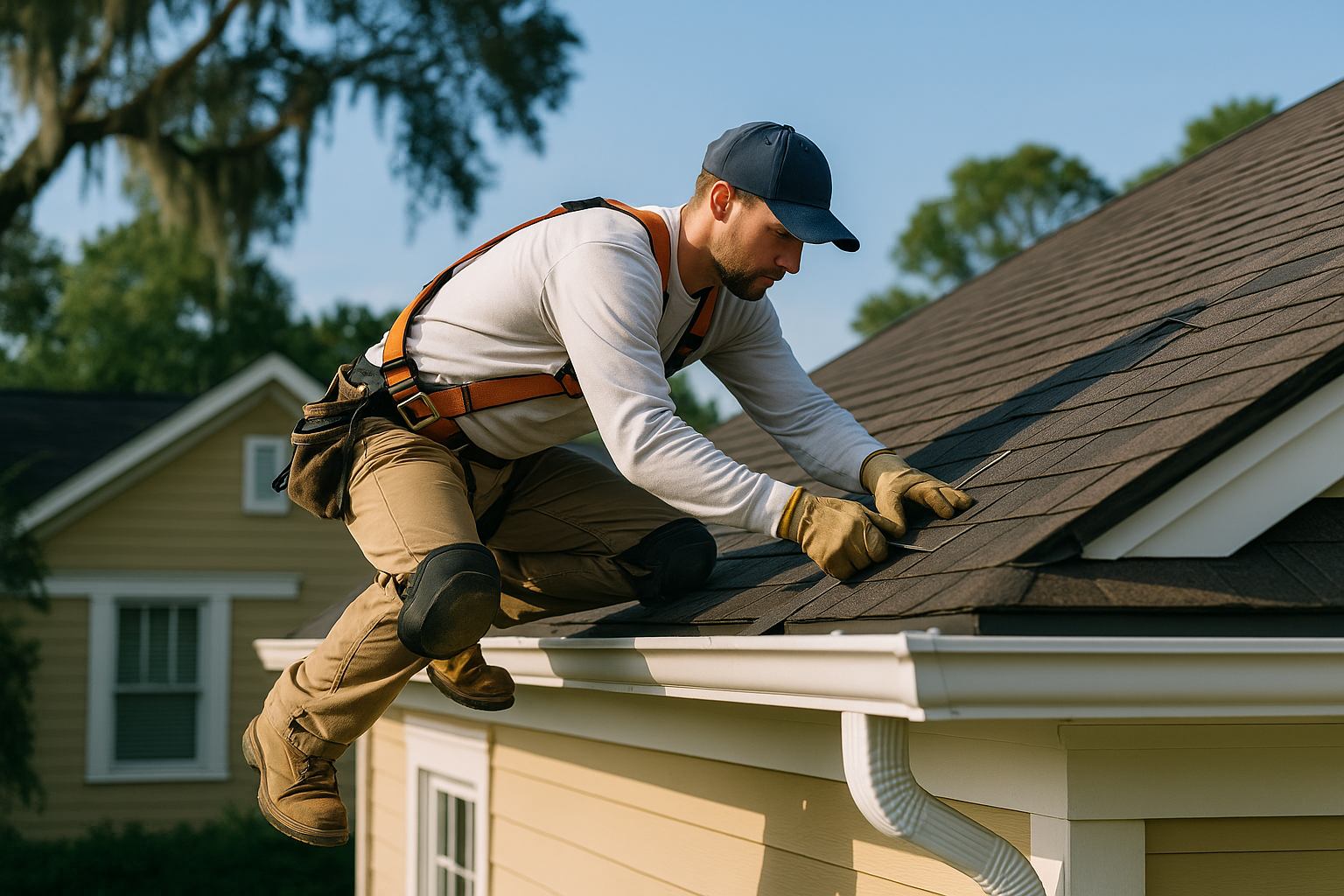 Editorial illustration depicting roof replacement cost savannah georgia